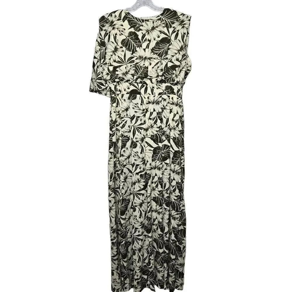 Kosmios Jumpsuit Back Drape Floral Tropical Print Wide Leg Size Large